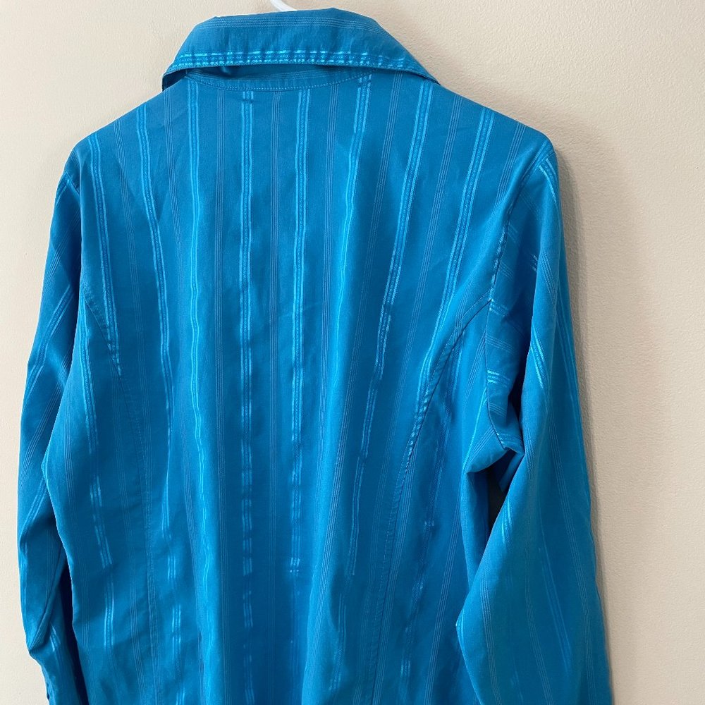 Daniali women’s XL aqua teal L/S zip-front shimmery striped blouse top - Picture 6 of 16